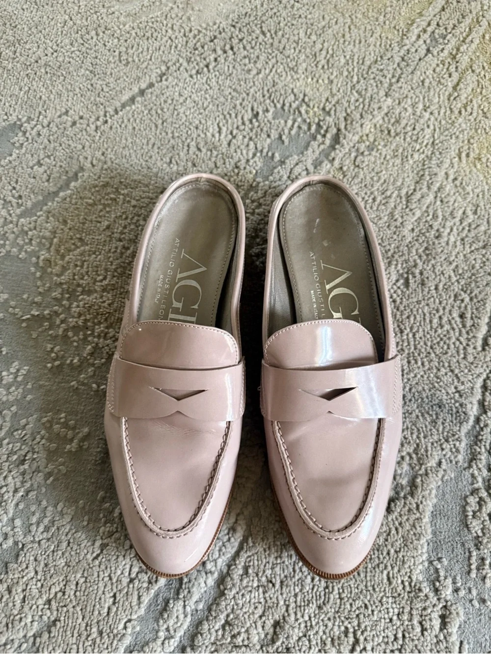 AGL Blush Pink Leather Penny Loafers stud detailing slip on mules 39.5 / 9.5